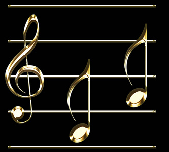 音乐五角星与金色高音谱号和音符插图音乐主题黑色背景