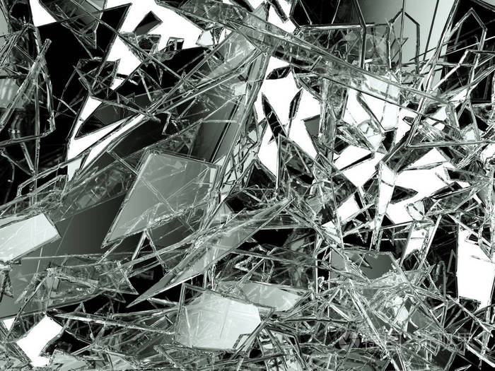 玻璃碎片在白色, 3d 插图上折断或开裂;3d 渲染