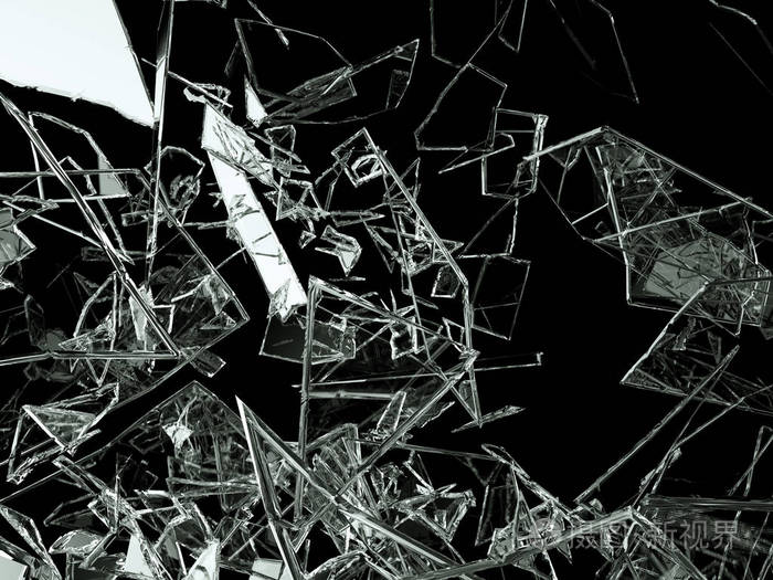 在黑色的玻璃碎片或破获, 3d 插图;3d 渲染
