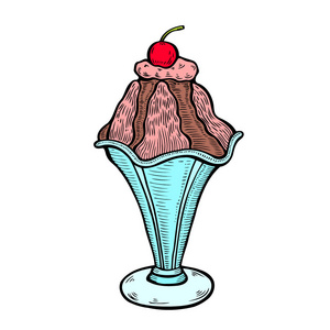 手绘冰淇淋的复古风格矢量插画
