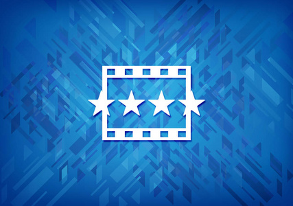 电影评论在蓝色背景抽象插图上隔离的电影评论图标照片