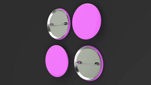 黑色背景上的空白紫色徽章。Pin 按钮样机。3d 渲染插图