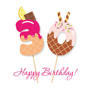 生日快乐卡.喜庆的甜蜜数字30.coctail 吸管.有趣的装饰字符.向量照片