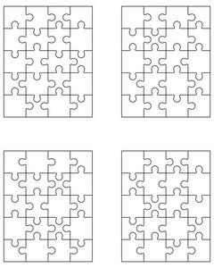 矢量图的四个不同的白色拼图，分开