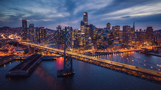 美国加利福尼亚州, 旧金山和海湾大桥的空中景观景观