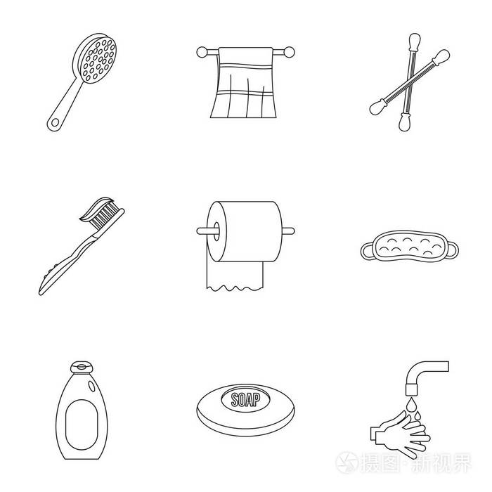 浴室配件图标设置, 轮廓样式插画-正版商用图片0ur1m0-摄图新视界