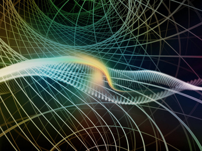 太空系列技术。技术科学与计算机信息世界中由波浪网格光构成的艺术抽象