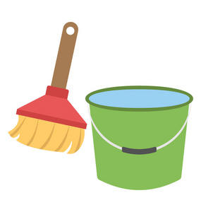 桶和扫帚一起象征地板清洁概念