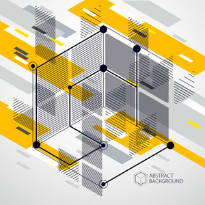用线和3d 立方体创建黄色工业系统的矢量图。现代几何构图