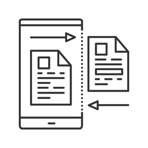数据传送线性图标。细线插图。文件上载或下载。内容共享。轮廓符号。矢量隔离轮廓图