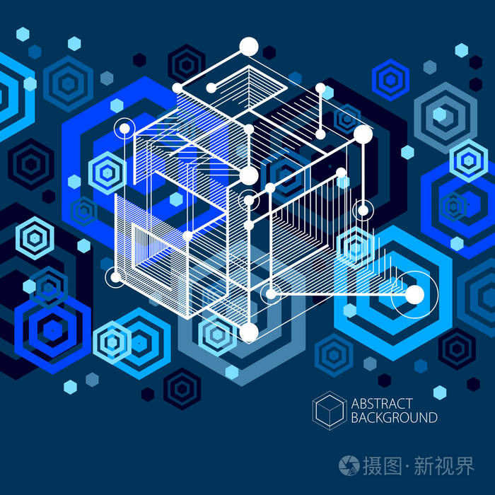 机械方案 深蓝色矢量工程图 3d 立方体和几何元素 蜂窝工程技术壁纸插画 正版商用图片0ur7zj 摄图新视界