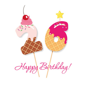 生日快乐卡.喜庆的甜蜜数字26.coctail 吸管.有趣的装饰字符.