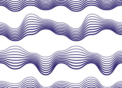 波浪无缝图案, 矢量水流曲线线抽象重复无尽背景, 蓝色韵律波浪