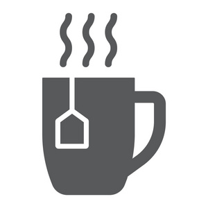 茶杯字形图标, 饮料和饮料, 杯子标志, 矢量图形, 在白色背景上的实心图案, eps 10