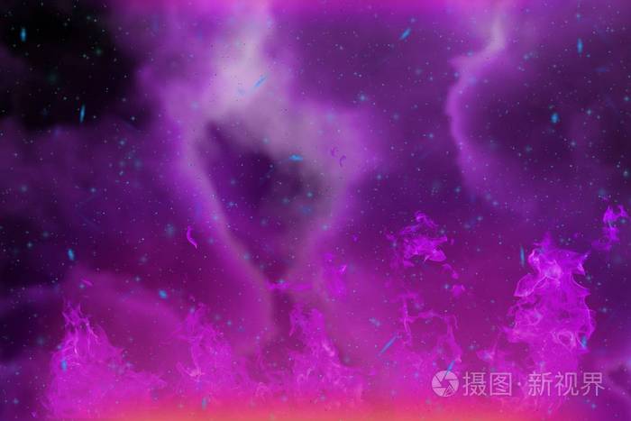 抽象幻想紫色火和烟雾五颜六色的背景与火花和烟雾