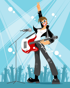 音乐会上摇滚歌手的矢量插图图片