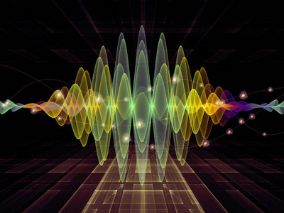 波函数系列。彩色正弦振动光和分形元素在声均衡器音乐谱和量子概率问题上的背景组成