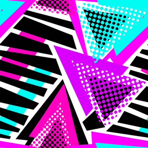 抽象的几何三角形无缝背景。孟斐斯风格霓虹灯颜色