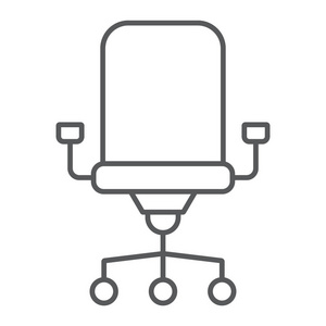 办公椅细线图标, 办公室和工作, 椅子标志, 矢量图形, 一个白色背景的线性模式, eps 10