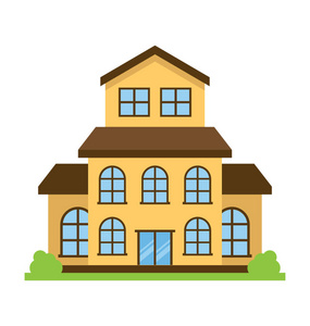 一个多层楼的房子, 像形状上的顶部有窗户描绘了多层的房子照片