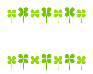 绿色三叶草叶子的边界在白色背景。平面设计插图