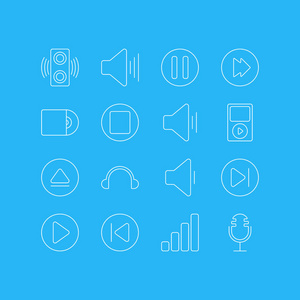 矢量图16旋律图标线样式。可编辑的弹出语音耳机和其他图标元素集