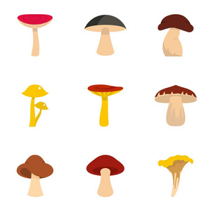森林蘑菇图标集，平面样式