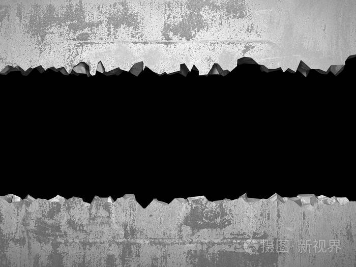 黑暗裂破的墙混凝土墙体.垃圾背景.3d 渲染图