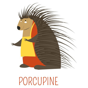 豪猪在围裙孩子气的卡通人物照片