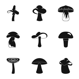 森林蘑菇图标集, 简约风格