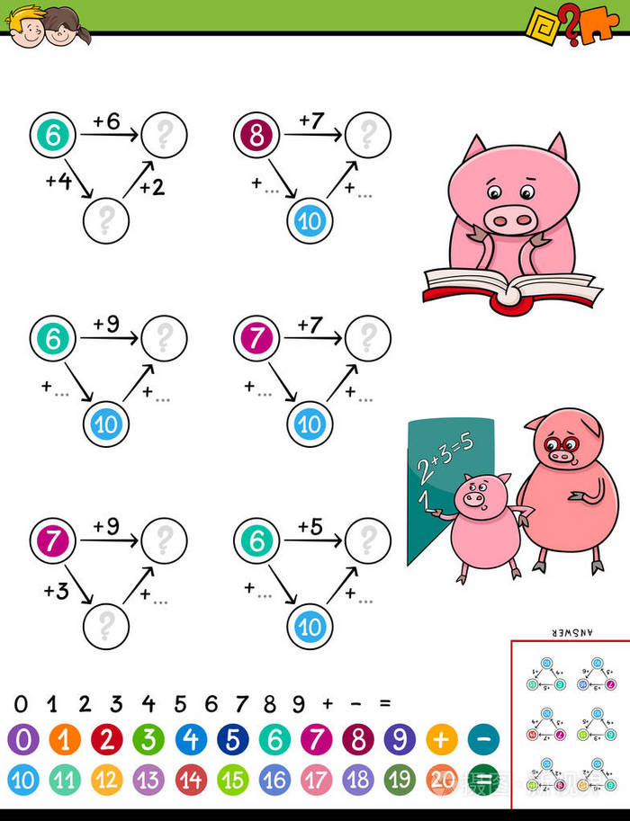 儿童教育数学加法益智游戏卡通插图插画 正版商用图片0uriju 摄图新视界