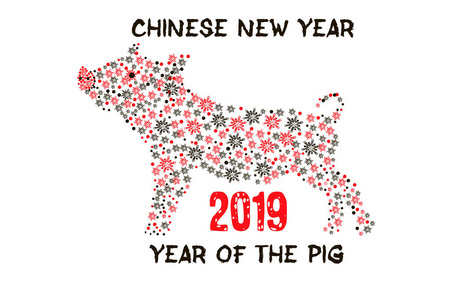 2019新年快乐。贺卡。农历新年的猪。矢量插图