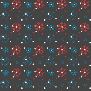 红色和蓝色的无缝圣诞图案与不同的雪花下降 eps 10