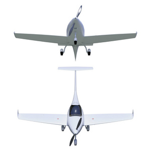 3d. 轻型运动飞机的渲染。在白色背景下隔离的小型通用航空飞机模型。透视视图。上, 下, 前
