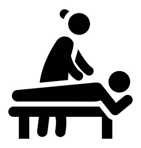 人类头像指向躺在前面的人, 表示按摩图标照片