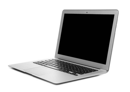 白色背景的空白屏幕的笔记本电脑。现代技术