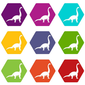 腕龙恐龙图标集彩色六面体
