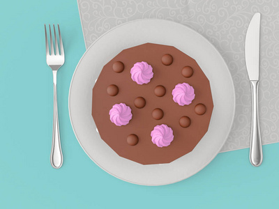 不同的美味蛋糕在盘子上的颜色背景