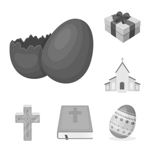 复活节是一个基督教节日单色图标集收集为设计。复活节属性矢量符号股票网页插图