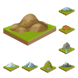 山, 大量的卡通图标集为设计集。地球矢量等距符号网图的表面