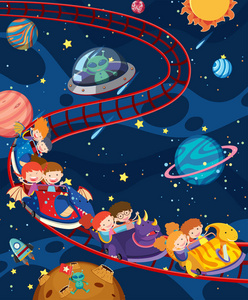 儿童乘坐太空火车插图图片