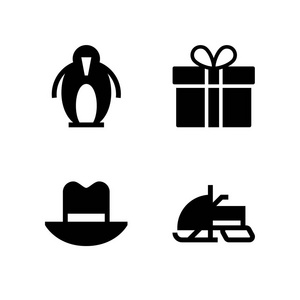 冬季图标集与雪地车, 礼物和企鹅矢量图标的网页和平面设计