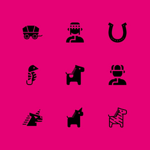 9马, 马车和马蹄的图标设置图形设计和 web 的矢量插图
