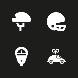 汽车图标集。汽车, 停车表和头盔矢量图形设计和网页图标
