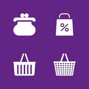 购物图标集。钱包, 购物袋和购物篮图形设计和 web 的矢量图标