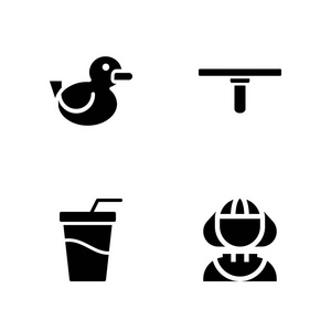 水图标集。软饮, 扫帚和格陵兰人图形设计和 web 的矢量图标