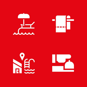 酒店图标集。用于图形设计和 web 的接收游泳池和毛巾矢量图标