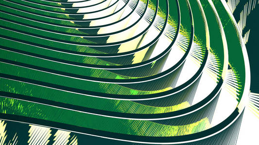 抽象绿色背景与流动波浪图例证模仿玻璃制品3d 渲染