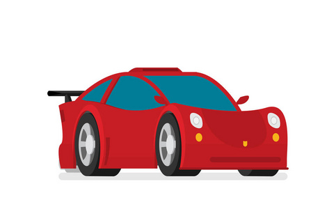 孤立的白色背景上的卡通红色跑车卡通老太太驾驶一辆跑车,举着牌子