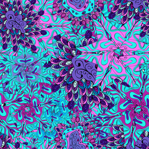 蓝色, 紫色和黑色的颜色。包装纸的涂鸦图案。矢量插图。无缝模式抽象良好的背景。Abfhuv